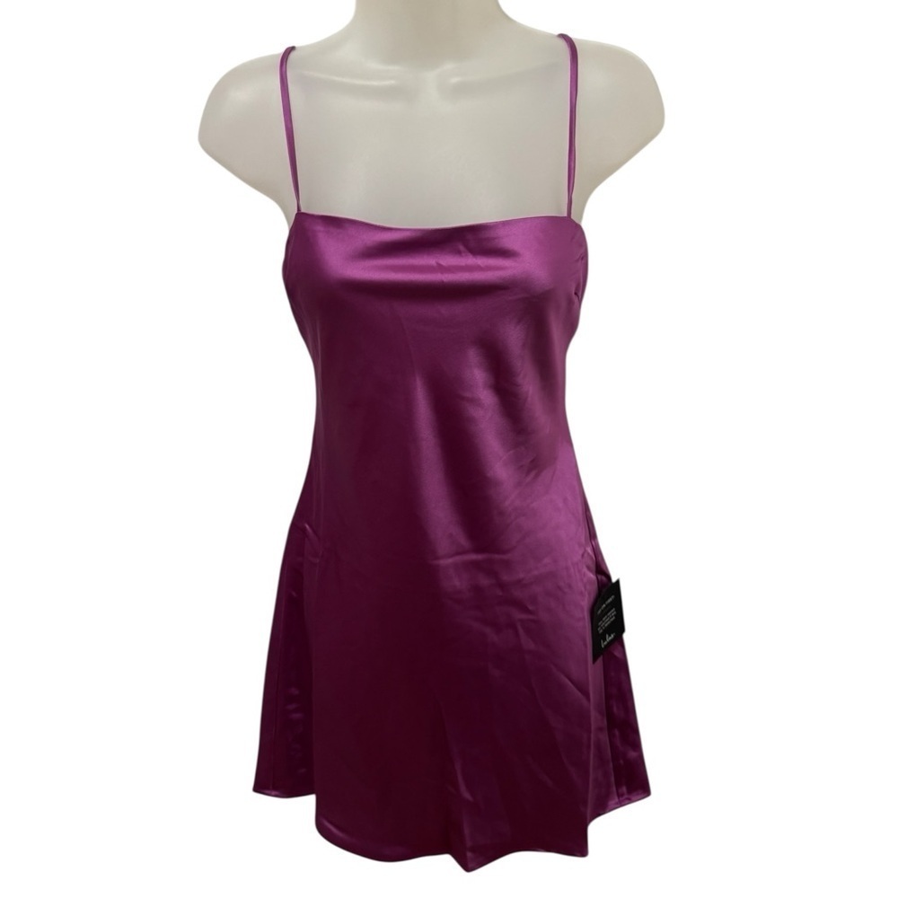 Lulu's Chic Allure Purple Satin Lace-Up Mini Slip Dress Size Small - Picture 3 of 7